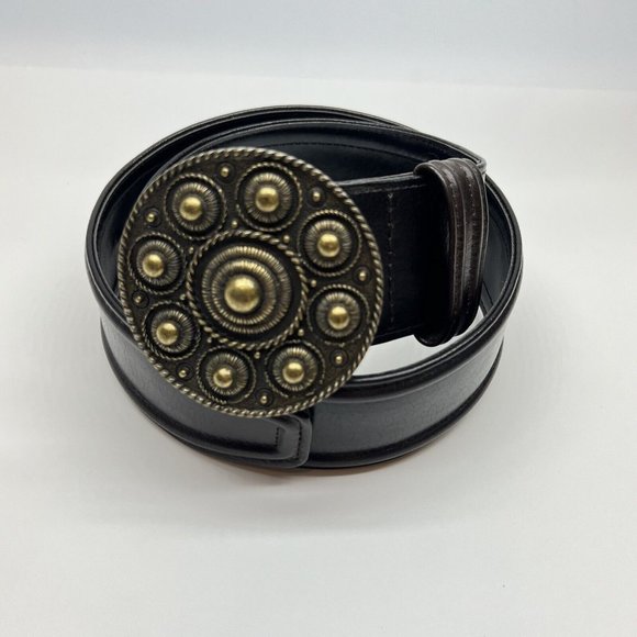 Per Se Brown Leather Belt Brass Buckle 516395 "XS" Vintage 90's - Picture 1 of 14